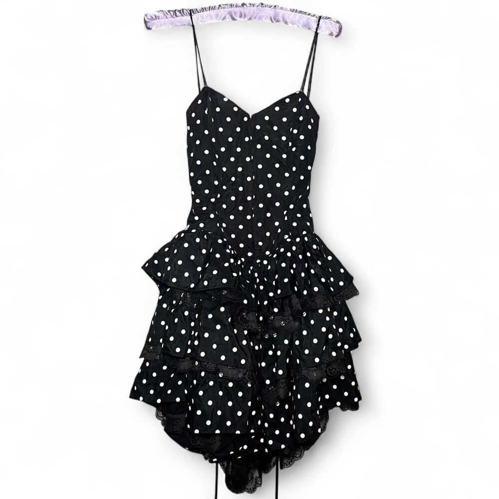 Vintage Polka Dot Dress Ruffles Lace Layers Poofy with Corset size 7 / 8